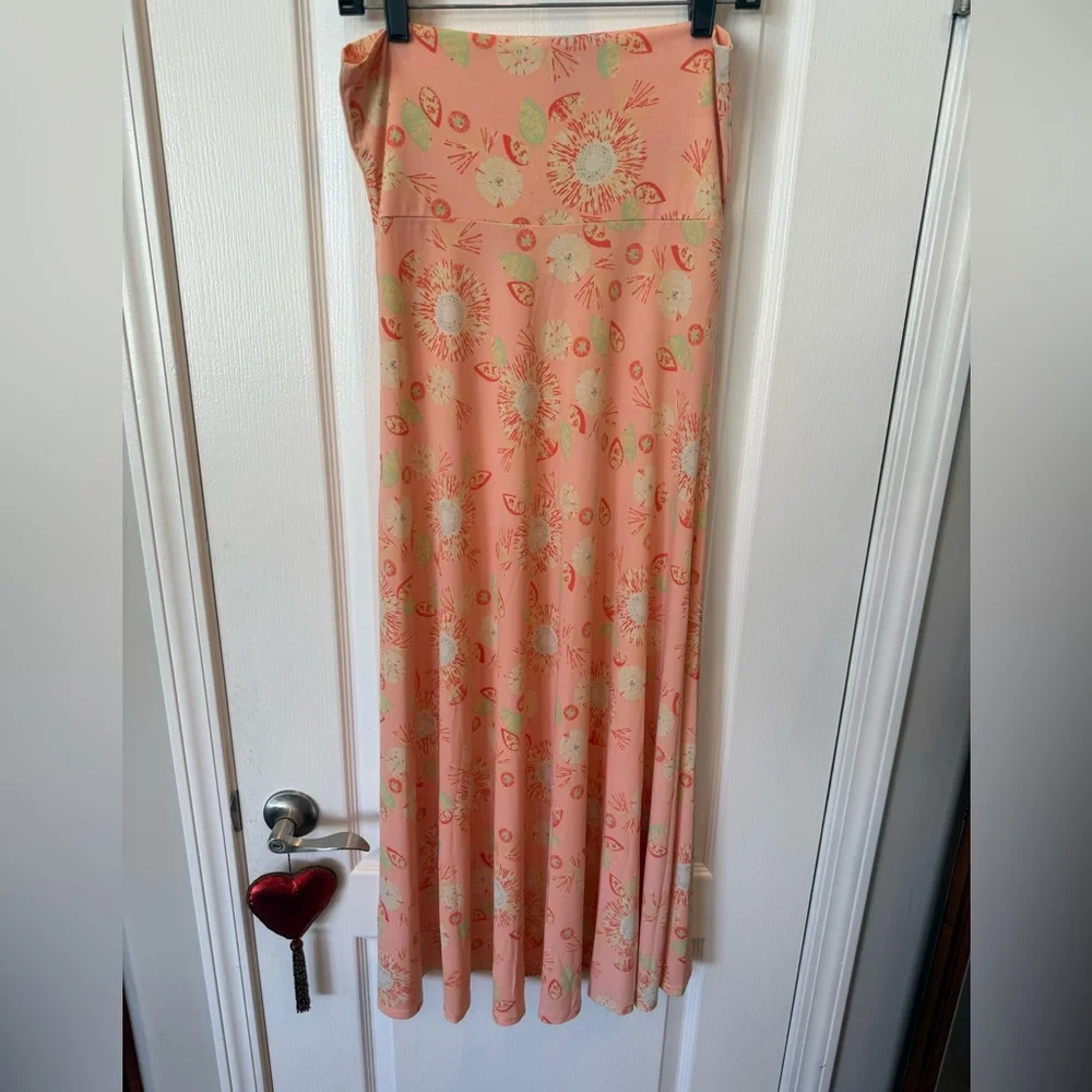 LuLaRoe Maxi Skirt Small Fold Over Waist Boho Orange Floral Stretch - Picture 2 of 4